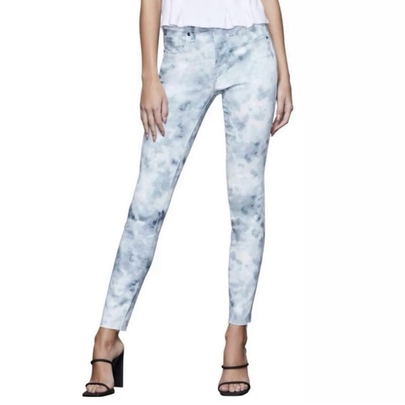 New RACHEL ROY Turquoise Tie Dye Skinny Jeans Green Aqua Denim Ankle Crop Mid - Picture 1 of 8